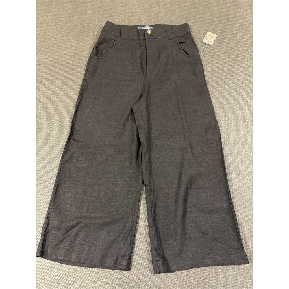 New ModCloth Cropped Wide Leg Black‎ Linen Blend Pants Size 4